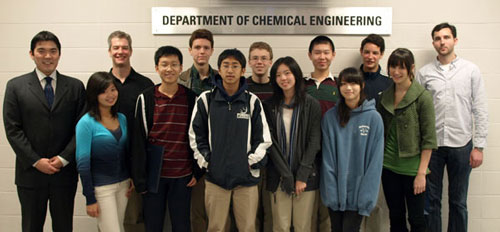 (Left to Right) Front Row: Connie Wang, Edward Kong, Ed Xiao, Flo Ma, Caryn Ha, Mai-Lee Picard; Back Row: 2010 S.M.A.R.T. Team Advisor Tommie Hata, 2010 S.M.A.R.T. Team Mentor Scott Banta, Doug Ober, David Sukhin, Dylan Sun, Ricardo Vollbrechthausen, Graduate Student Elliot Campbell