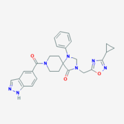 Figure 1: 3-[(3-cyclopropyl-1,2,4-oxadiazol-5-yl)methyl]-8-(1H-indazole-5-carbonyl)-1-phenyl-1,3,8-triazaspiro[4.5]decan-4-one.