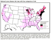 Map illustrating prevalence of Lyme disease in the Untied States by CDC.[1]