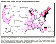 Map illustrating prevalence of Lyme disease in the Untied States by CDC.[1]