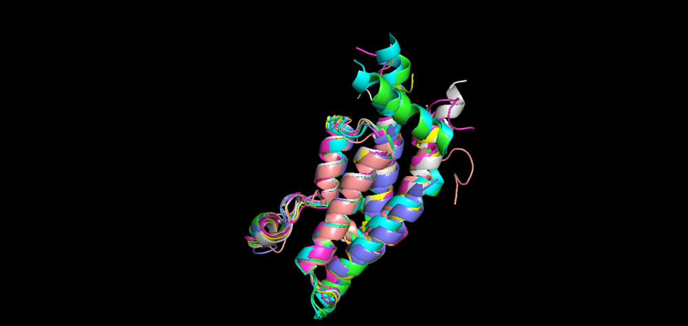 Figure 4. Alignment of all Family IV apo bromodomain structures, except BRPF3 for which no structure is deposited currently with the ATAD2 bromodomain.